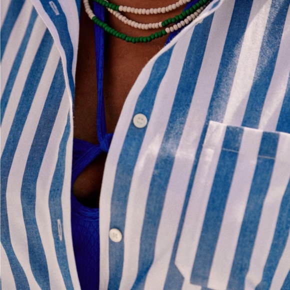 Sezane Maxine Shirt Dress Blue/White Stripe Sz Large Nautical Beachy - Picture 11 of 14